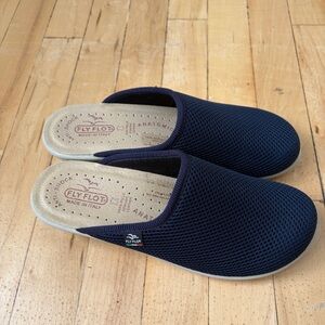 Fly Flot Anti Shock Anatomic Cloth Round Toe Slip On‎ Mule Size 40- US 9.5 Navy
